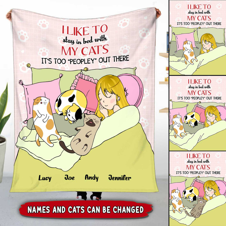 I LIKE TO STAY IN BED WITH MY CAT Personalied Cats Fleece Blanket Dreamship