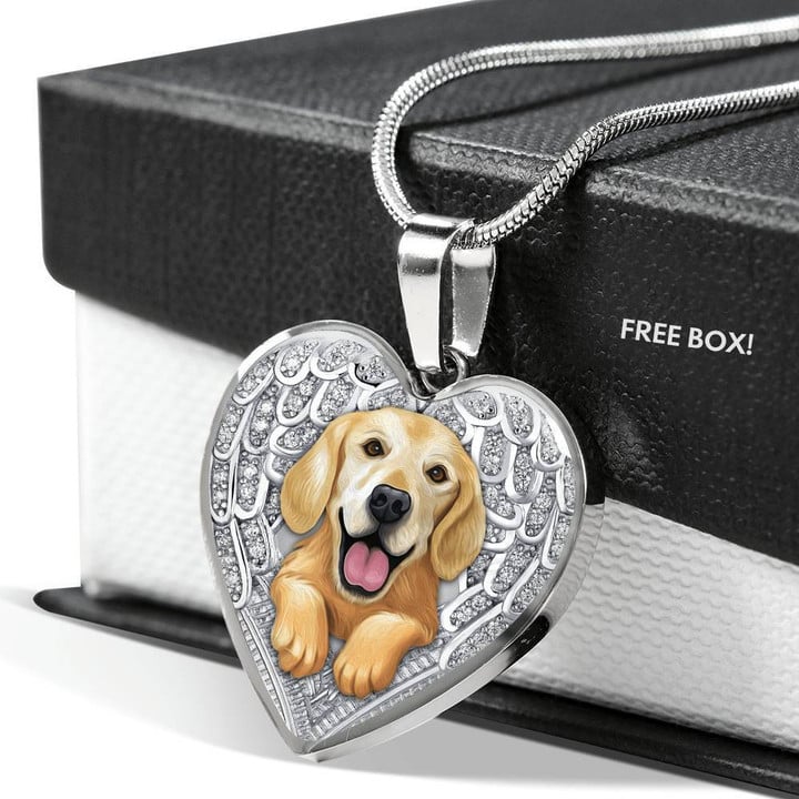 GOLDEN RETRIEVER Heart Necklace PM-18CT Jewelry ShineOn Fulfillment Luxury Necklace (Silver) No