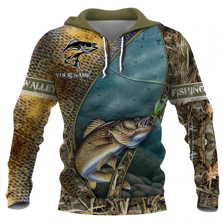 WALLEYE SCALE FISHING CAMO PERSONALIZED 3D Full Printing Hoodie