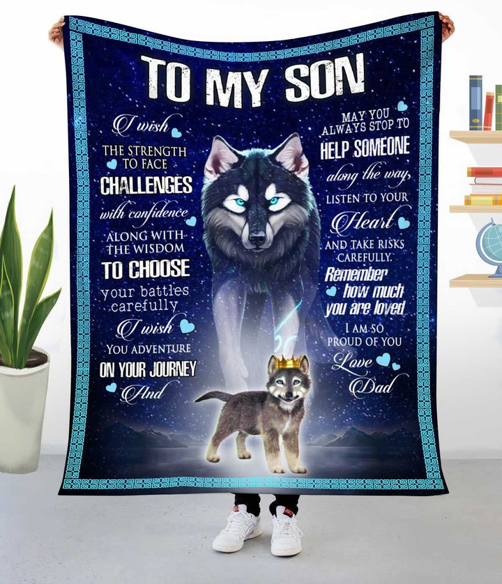 To My Son | Love, Dad | Wolf | Fleece Blanket 3D Printing Dreamship