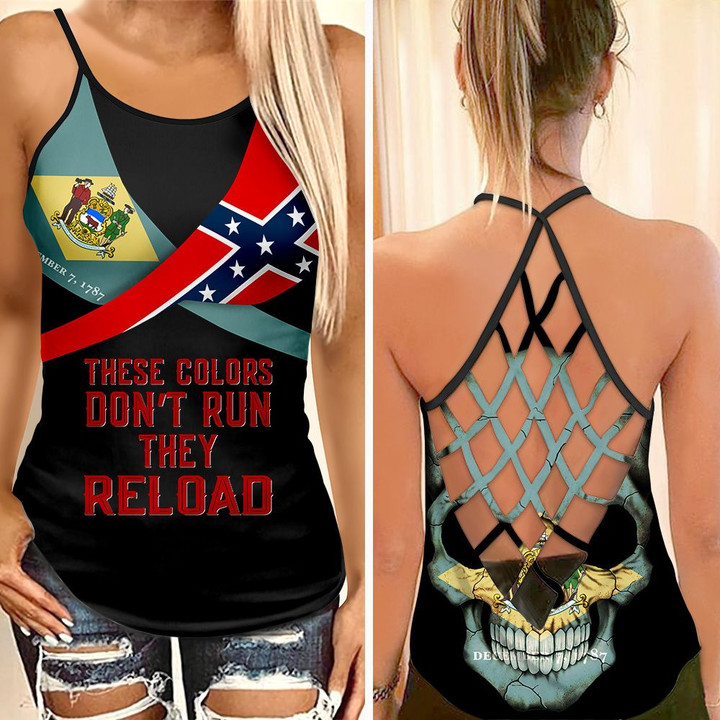 Delaware Flag With Confederate Flag Skull Woman Cross Tank Top  tdh | hqt-35va003