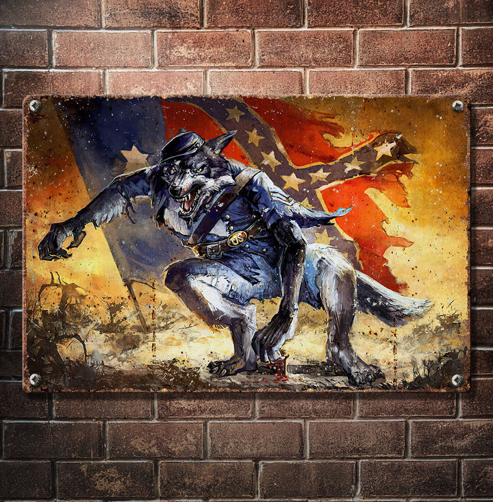 Confederate Flag Wolf METAL SIGN hqt-29ct05