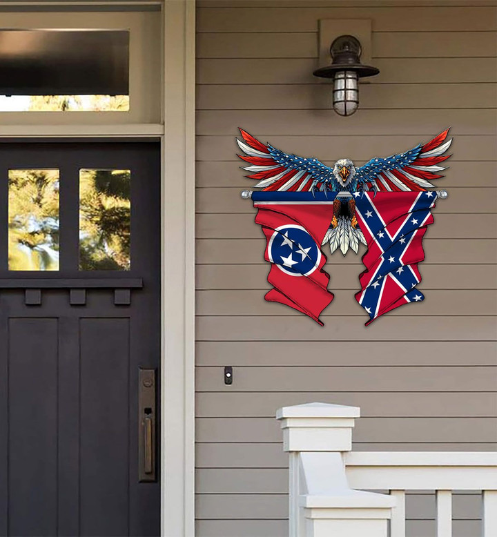 Tennessee With Confederate Flag Eagle Flag Cut Metal Sign HQT01JUN49SH028