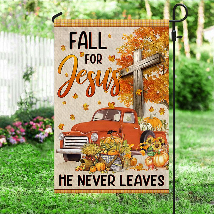 Fall Truck With Pumpkins Fall For Jesus He Never Leaves Halloween Flag