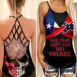 Texas Flag With Confederate Flag Skull Woman Cross Tank Top  tdh | hqt-35ct26