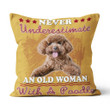Never Underestimate an old Woman with a PoodleP Pillow Dreamship 18x18in