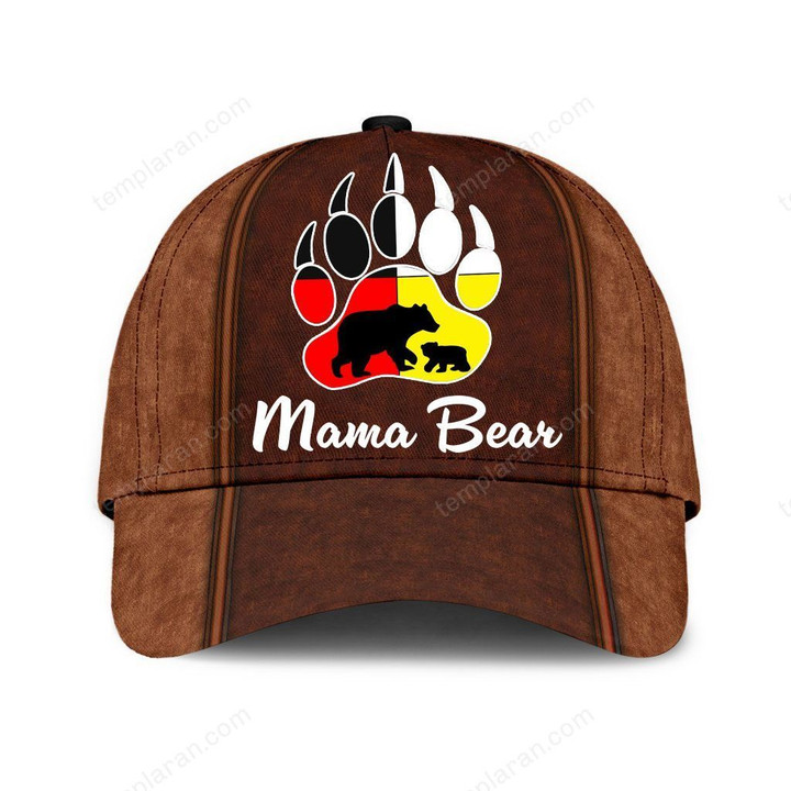 Mama bear with leather pattern full printing classic caps