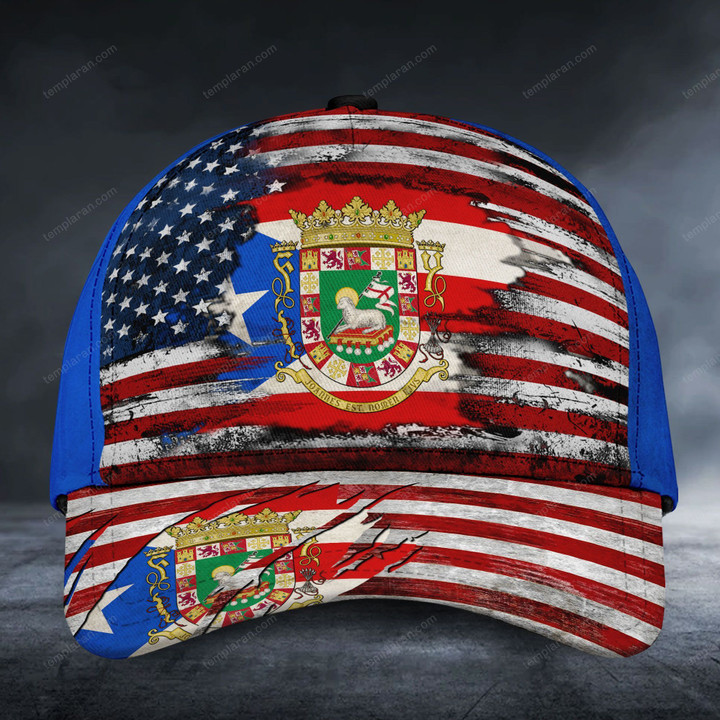 Puerto rico with american flag classic caps