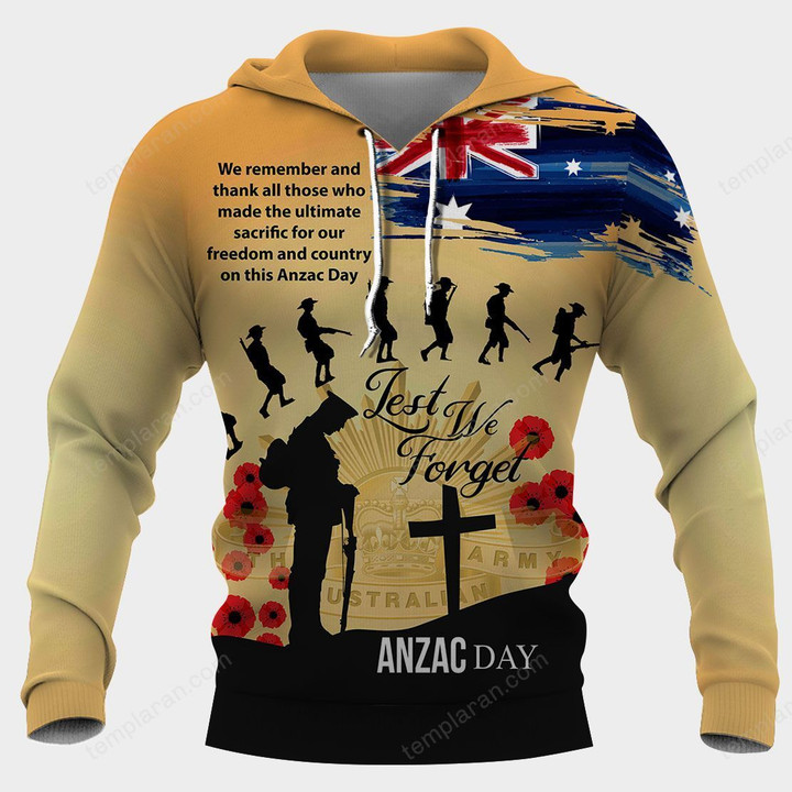 Lest We Forget Anzac Day Hoodie 3D Full Printing tdh | HQT-TP590