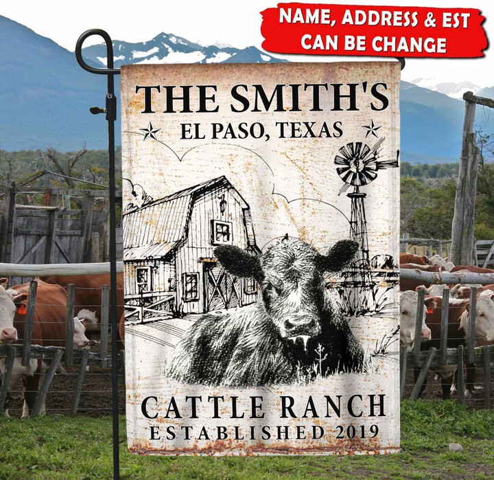 Custom Name, Address, Est Cattle Ranch Garden Flags