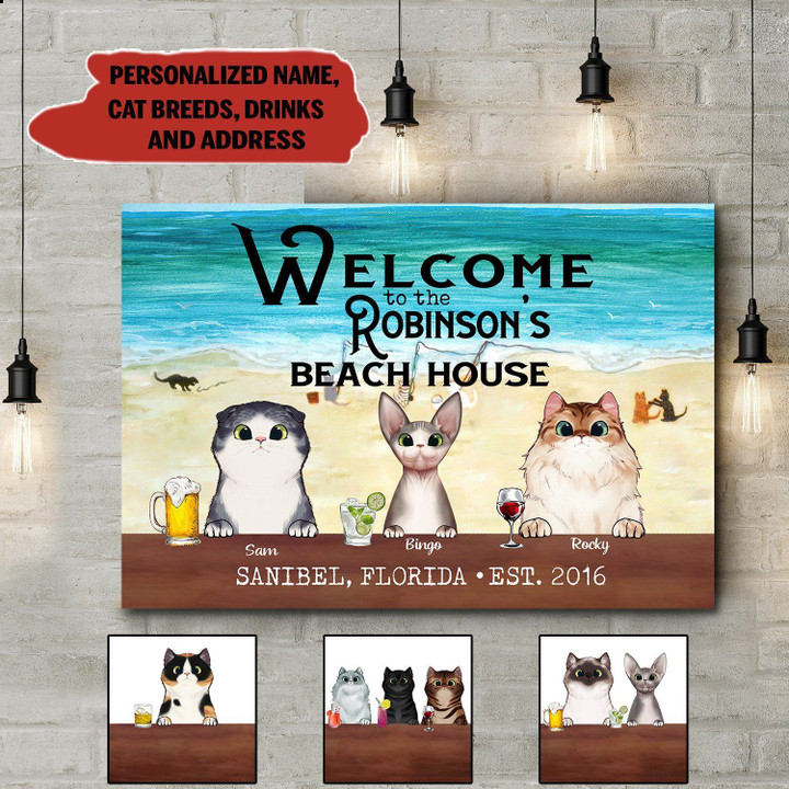Personalized Beach House Cats Canvas NVL-15VA027 Dreamship