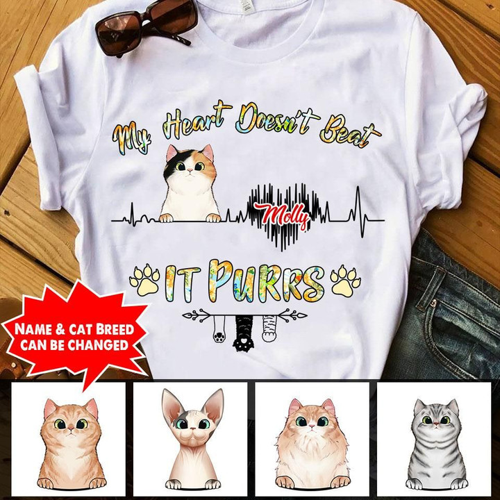 My heart doesn't beat IT PURRS Custom Cat T-shirt Dreamship