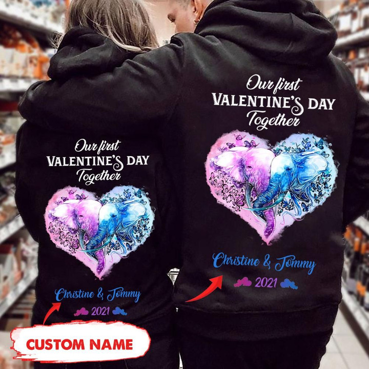 Pesonalized Our First Valentines Day Together Elephants Hoodie HQT-16sh001 Hoodies Dreamship