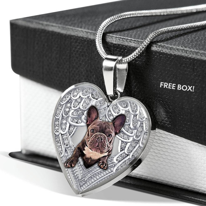 FRENCH BULLDOG Heart Necklace PM-18DT003 Jewelry ShineOn Fulfillment Luxury Necklace (Silver) No