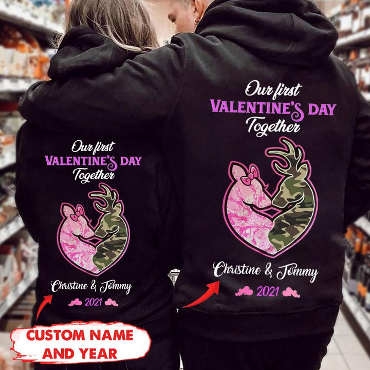 Pesonalized Our First Valentines Day Together Deer Hoodie HQT-16sh004 Hoodies Dreamship