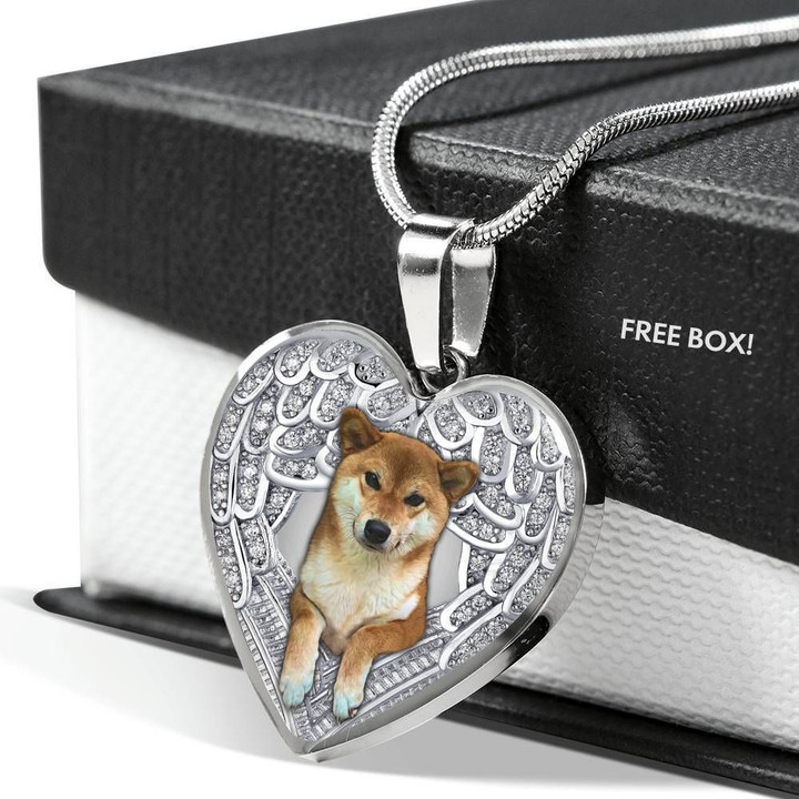 SHIBA INU Heart Necklace PM-18DT003 Jewelry ShineOn Fulfillment Luxury Necklace (Silver) No