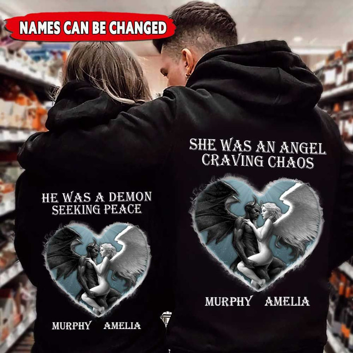 Personalized Demon And Angel Custom Names Hoodie PHT Dreamship