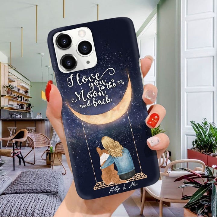 PERSONALIZED GIRL AND DOG I love you to the Moon and back Phonecase Phonecase FUEL