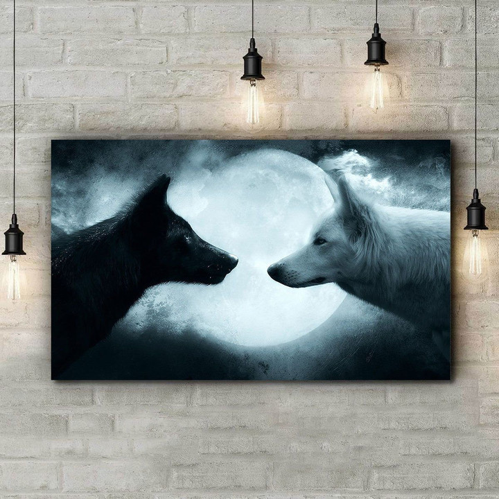Couple Wolfs In Moon Night Canvas Dreamship
