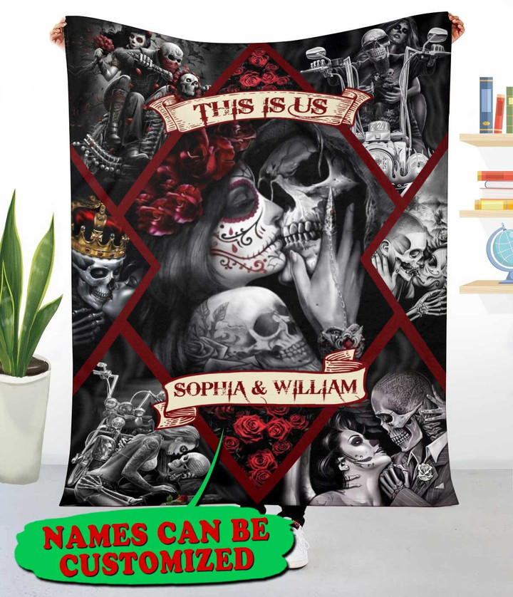 Personalized Skull Couple This Is Us Fleece Blanket HQD 21XT011 Dreamship
