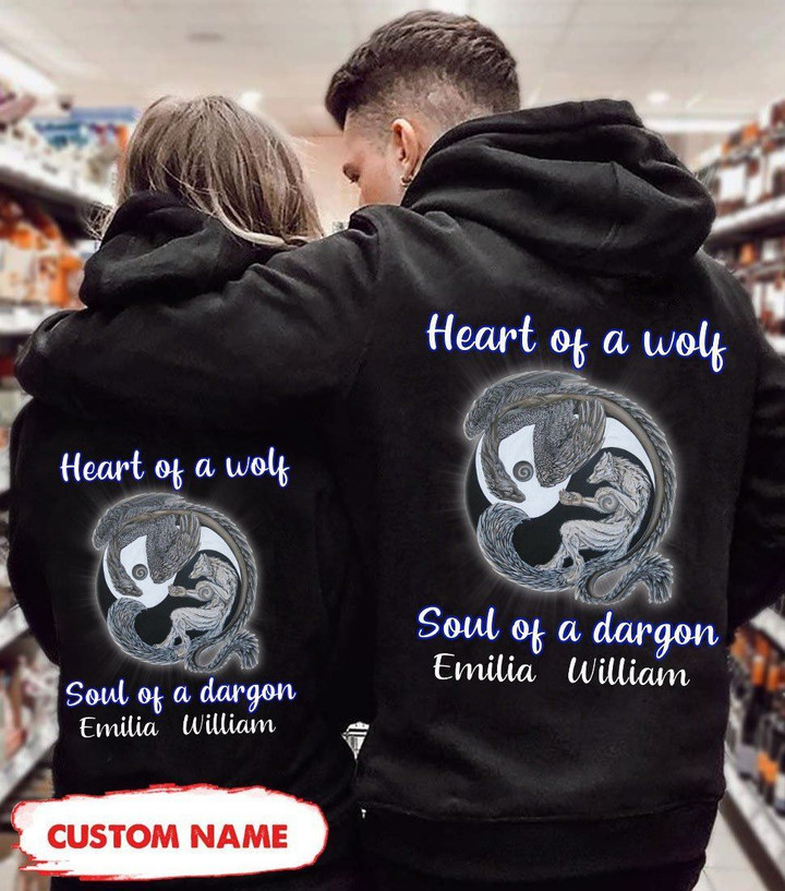 Personalized Heart Of A Wolf Soul Of A Dragon Couple Hoodie NVL-16DD24 Dreamship