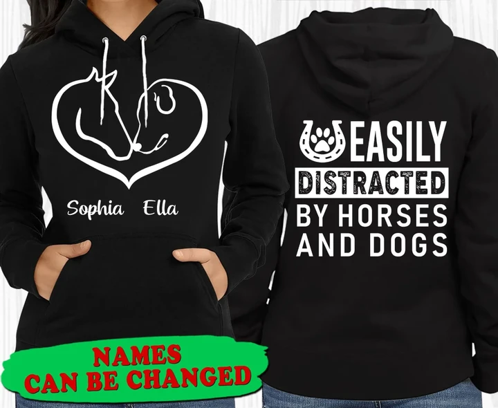 Easily Distracted By Horses And Dogs Hoodies HTT-16XT037 Apparel Dreamship S Black