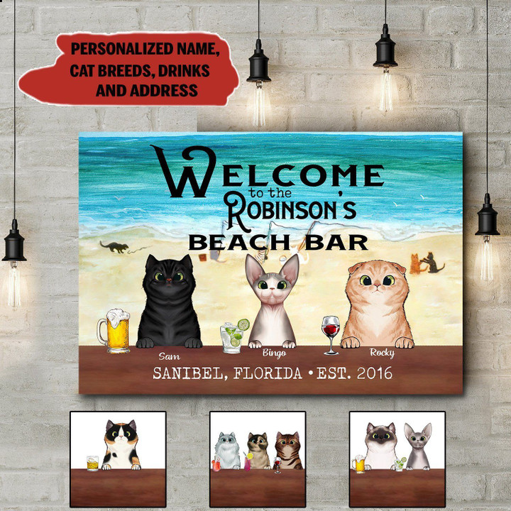 Personalized Beach Bar Cats Canvas NVL-15VA028 Dreamship