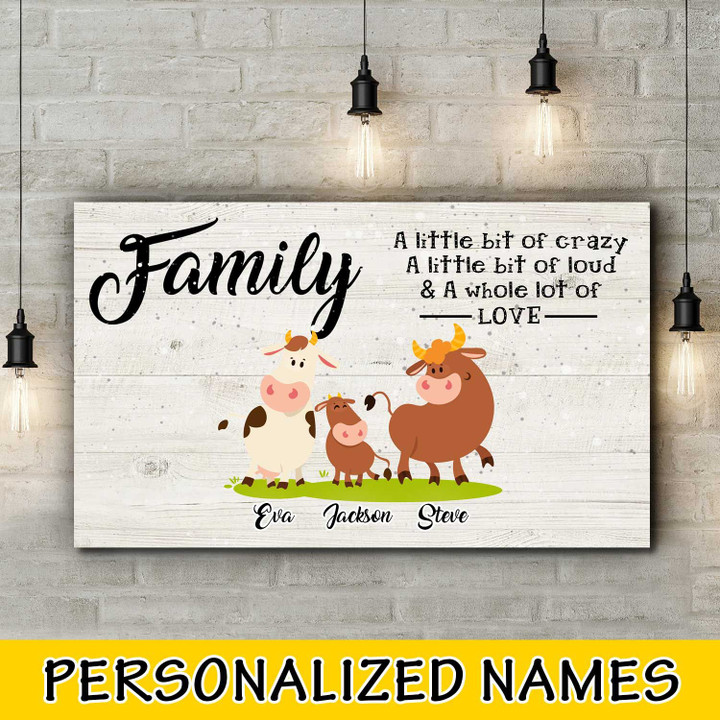 Cow Famlily Personalized three names Canvas Dreamship
