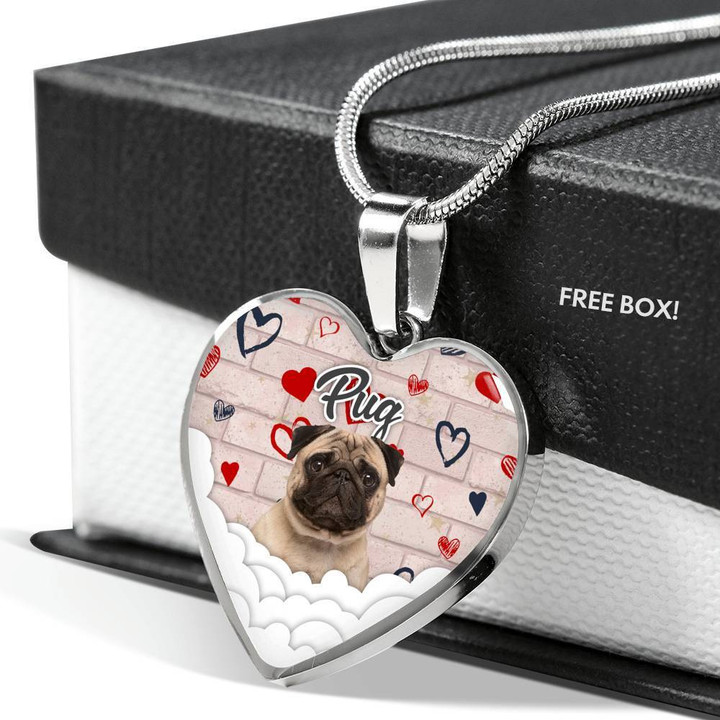 Pug heart necklace Heart necklace ntk-18nq004 Jewelry ShineOn Fulfillment Luxury Necklace (Silver) No