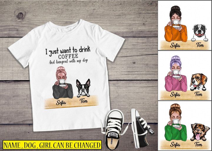 Personalized I Just Want To Drink Wine And Hangout With My Dog T-shirt Dreamship S White