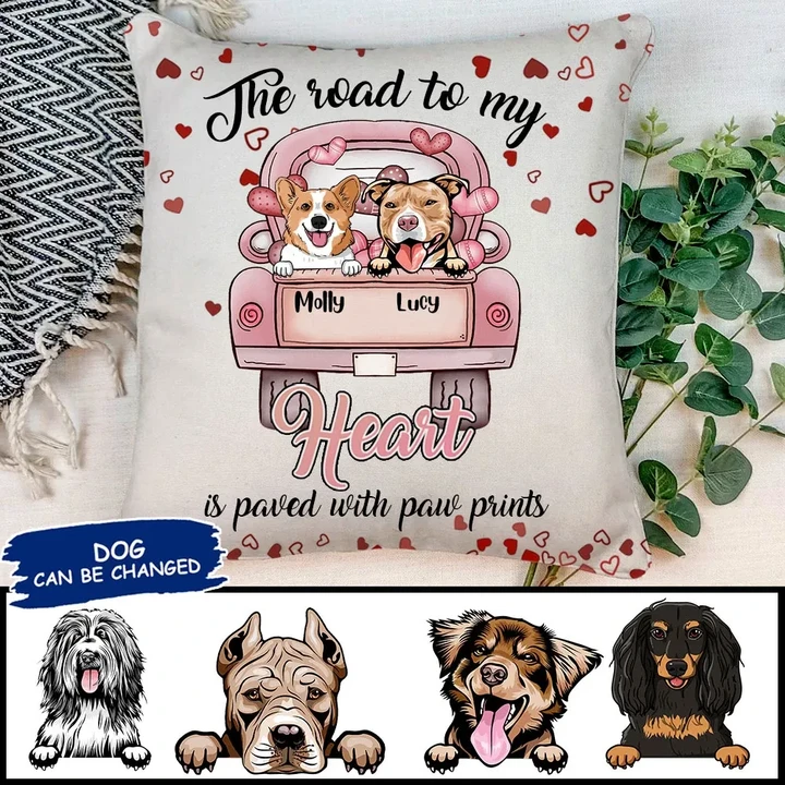Personalized Dog THE ROAD TO MY HEART IS PAVED WITH PAW PRINTS Pillow DHL-20TQ006