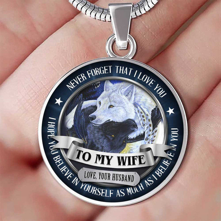 To My Wife Never Forget That I Love You Wolf Necklace PHT Jewelry ShineOn Fulfillment Luxury Necklace (Silver) No
