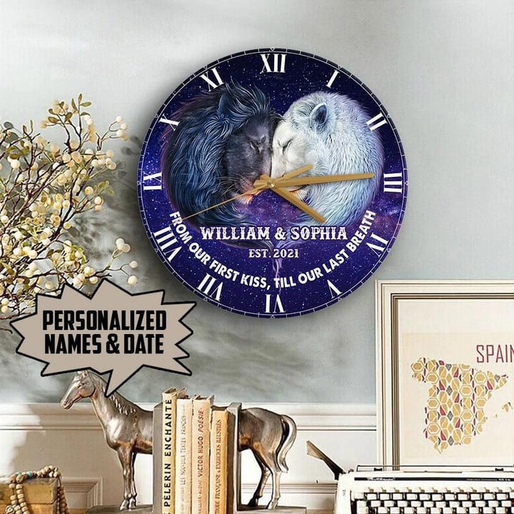 Personalized Till Our Last Breath Lion Wooden Clock NVL-28NQ003 Wooden Clock Human Custom Store