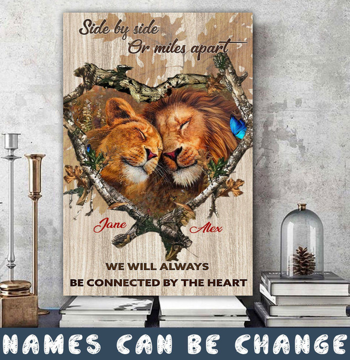 Personalized Side By Side Or Miles Apart Lion Canvas Dreamship