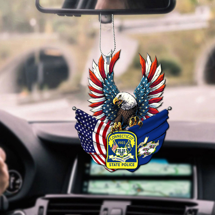 Connecticut State Police Eagle Flag CAR HANGING ORNAMENT HTT-37XT008
