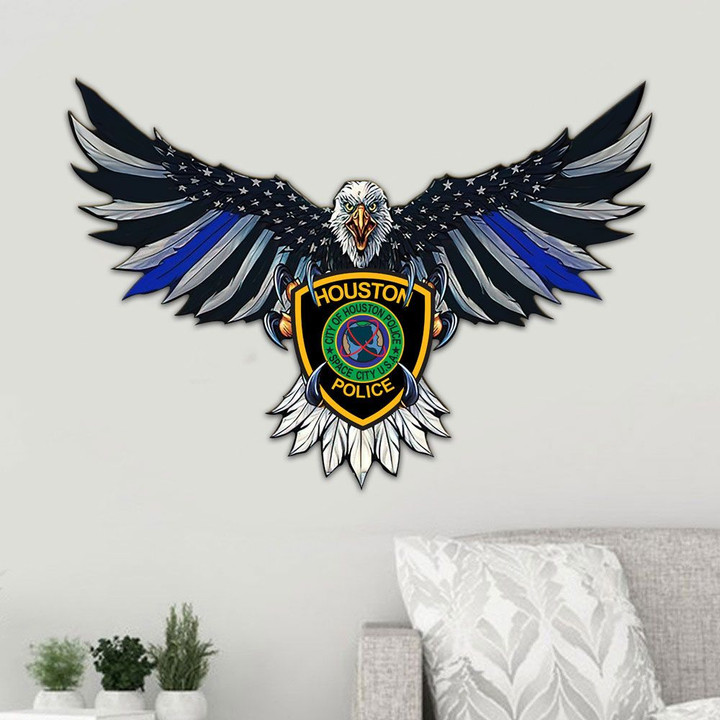 Houston Police Department Eagle Flag Cut Metal Sign HQT01JUN49SH014