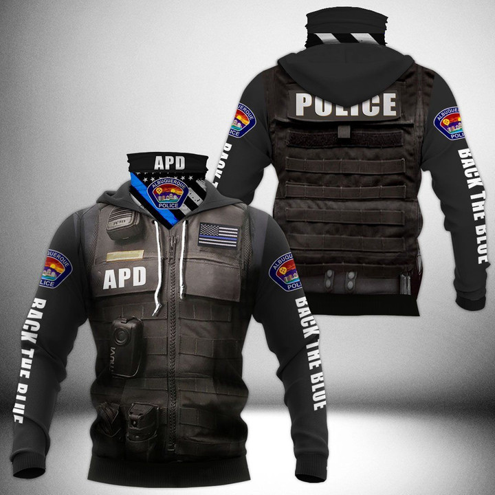 Albuquerque Police Department APD New Mexico NM State Hoodie With Neck Gaiter | 3D Full Printing Hoodie Mask