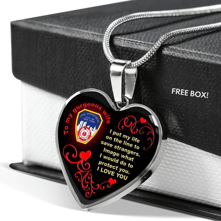 CUSTOMIZE YOUR TEXT NEW YORK Fire Department HEART NECKLACE