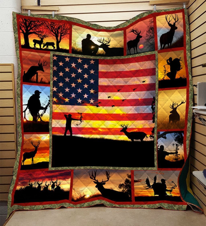 Deer hunting Sunset American Flag Blanket PM-QVK00004