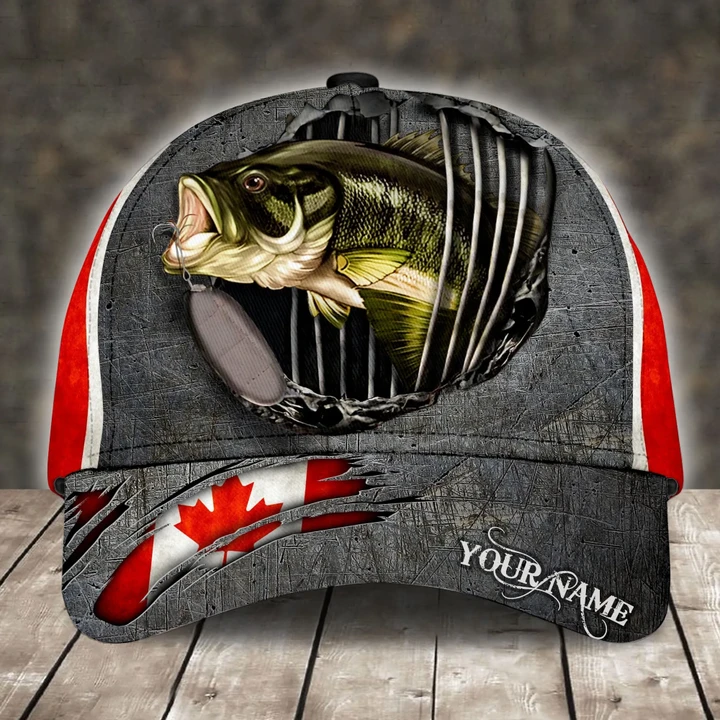 BASS FISHING CANADIAN FLAG PERSONALIZED CAP