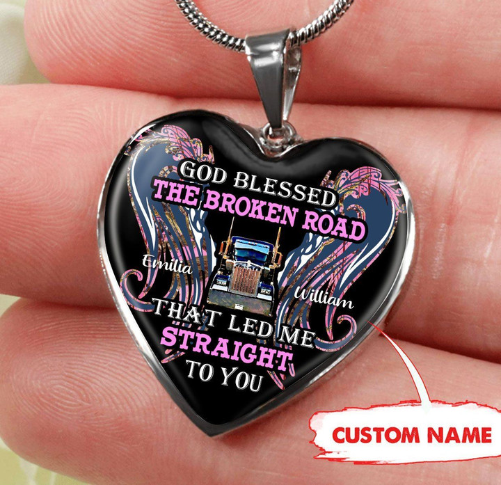 Personalized God Blessed The Broken Road That Led Me Straight To You Trucker Heart Necklace Jewelry ShineOn Fulfillment