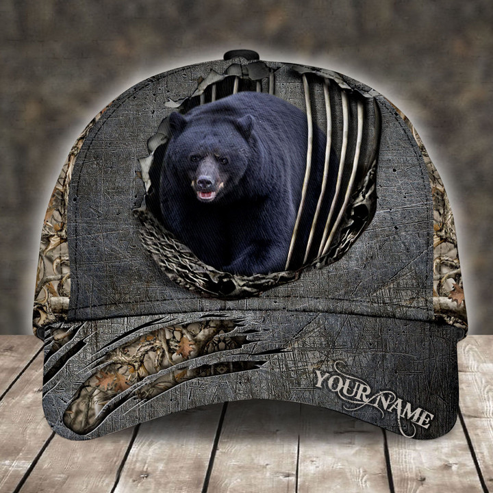 BLACK BEAR HUNTING CAMO PERSONALIZED CAP