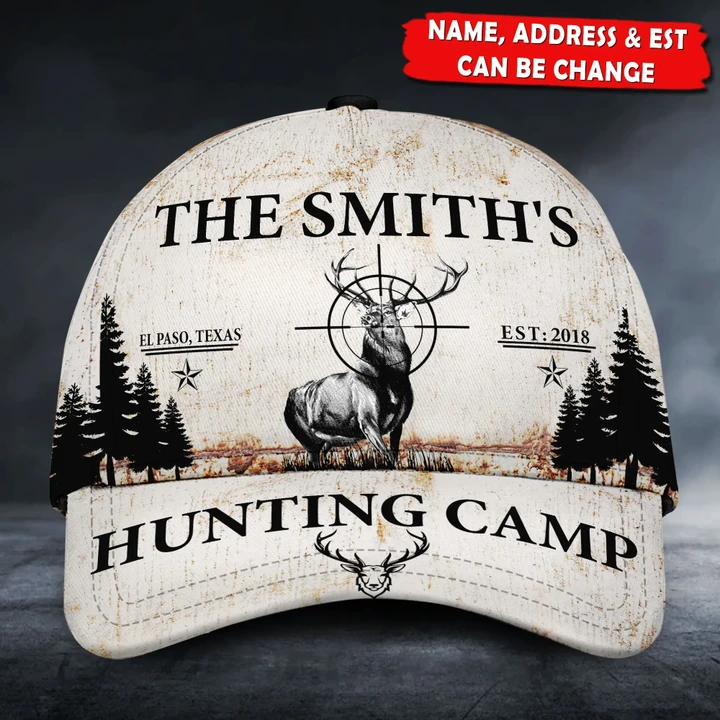 Personalized Name, Address, est Hunting Camp Classic Caps
