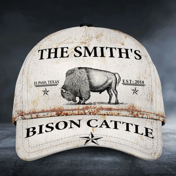 Custom Name, Address, Est Bison Cattle Classic Caps