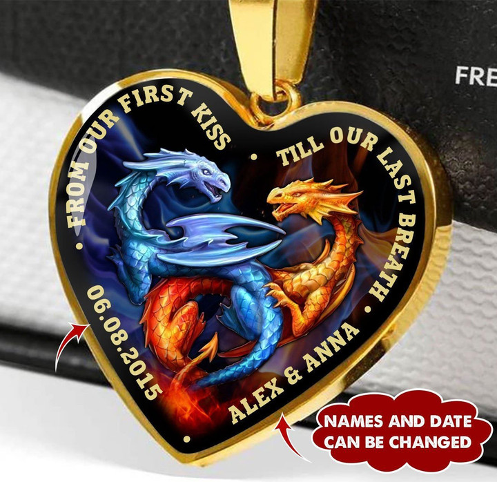 ICE AND FIRE DRAGON COUPLE FROM OUR FIRST KISS TILL OUR LAST BREATH HEART NECKLACE NTP-18TP0003 Jewelry ShineOn Fulfillment