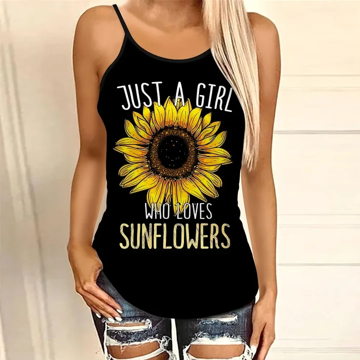 Just A Girl Who Loves Sunflower Cross Tank Top HTT-35NQ013