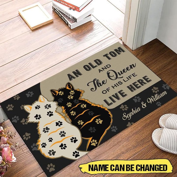 Customized An Old Tom and The Queen Of His Life Live Here Doormat HTT-DDT002 Area Rug Templaran.com - Best Fashion Online Shopping Store