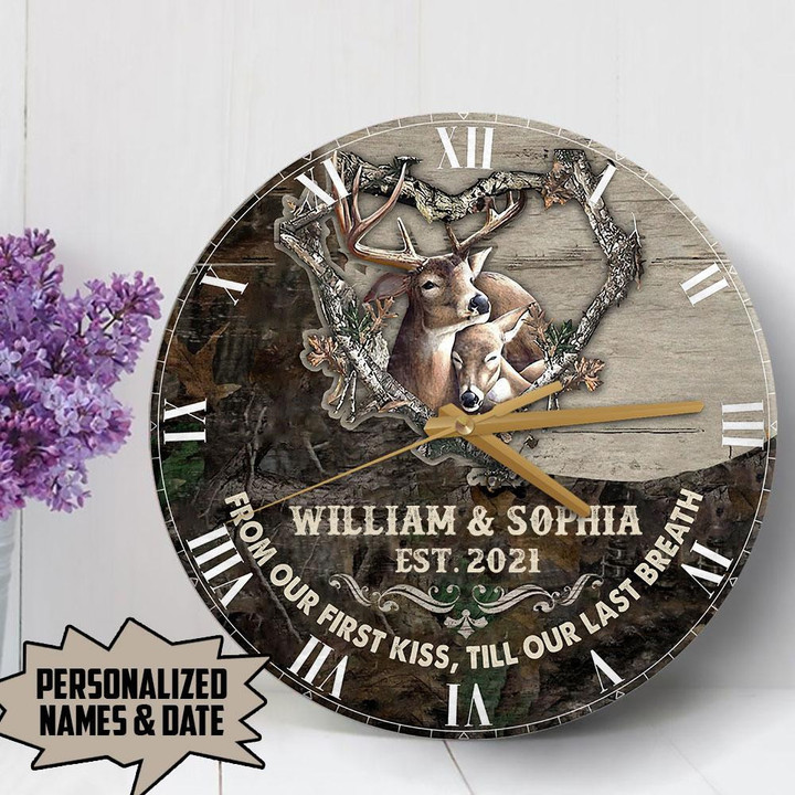 Personalized Till Our Last Breath Deer Wooden Clock NVL-28NQ002 Wooden Clock Human Custom Store