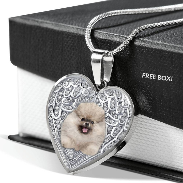 POMERANIAN Heart Necklace PM-18DT003 Jewelry ShineOn Fulfillment Luxury Necklace (Silver) No