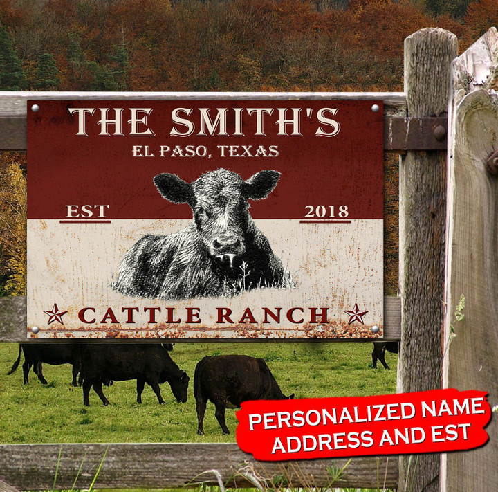 Personalized Name, Address, Est Cattle Ranch Metal Sign Metal Sign Human Custom Store